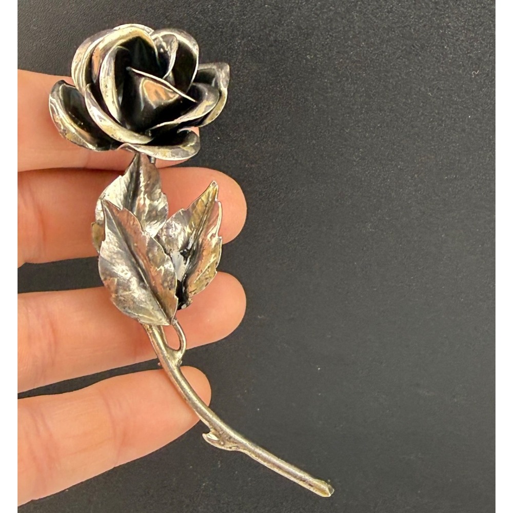 Vintage Estate Brooch Silver Flower Rose 925 Sterling Antique Jewelry 30572